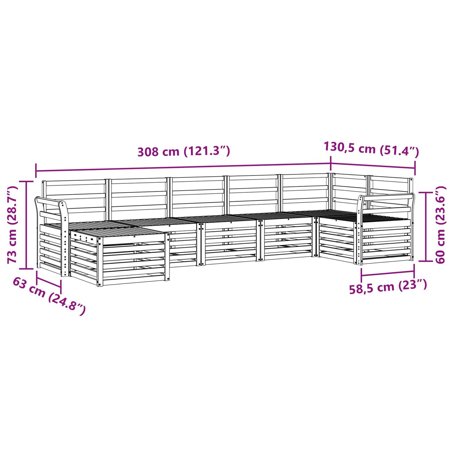 Ecksofa Set 7 pcs Natur Massivholz Akazie