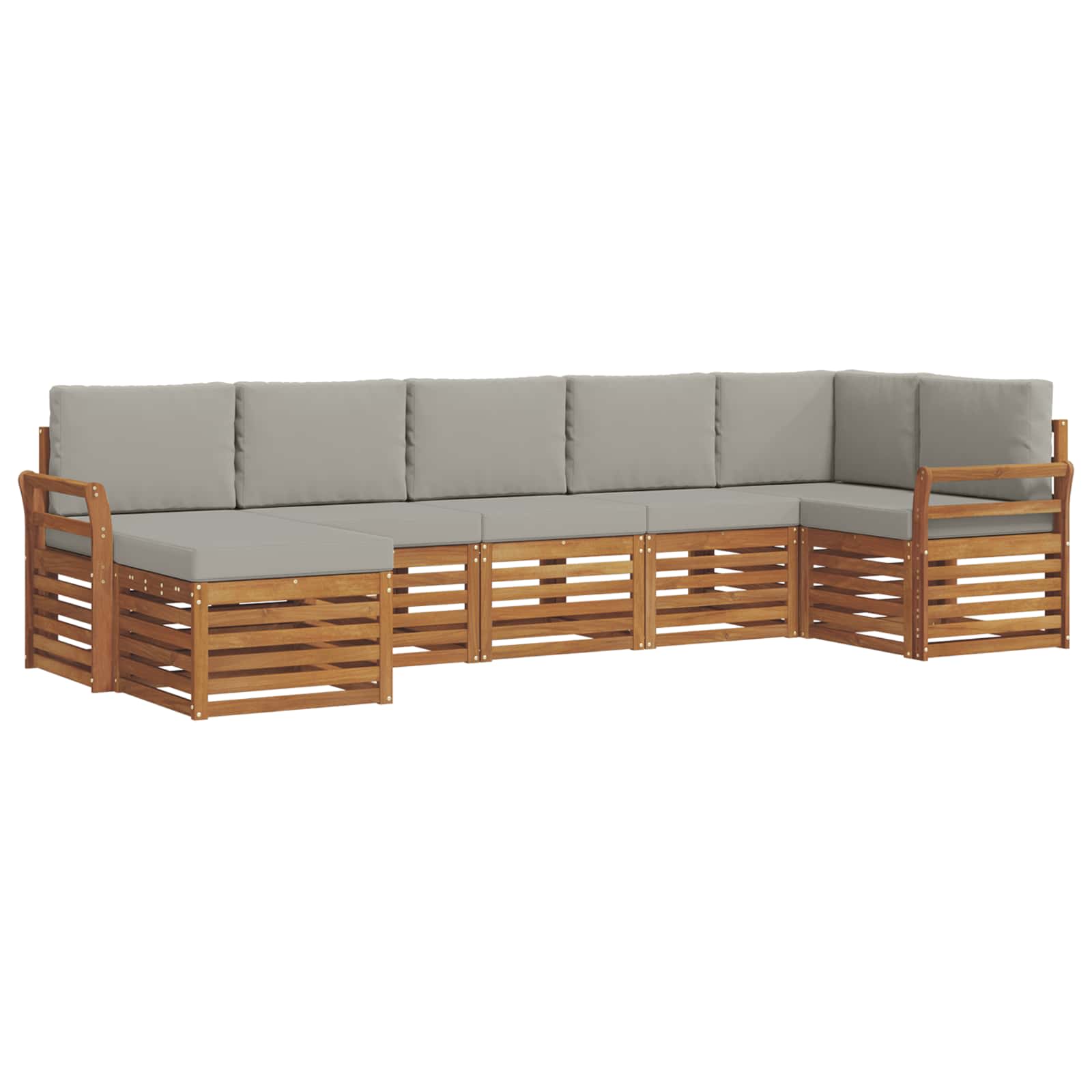 Ecksofa Set 7 pcs Natürlich und Hellgrau Massivholz Akazie