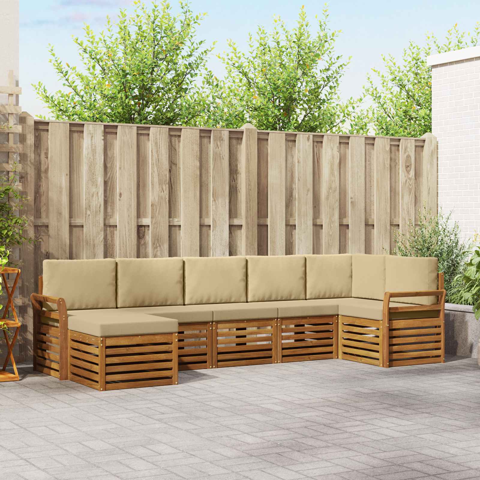 Outdoor-Sofagarnitur 7 stk. Natur und Beige