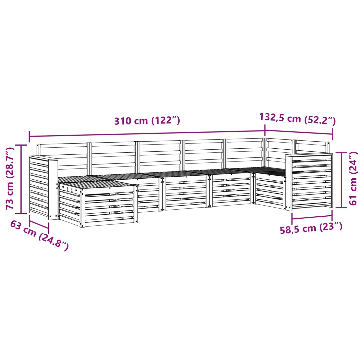 Ecksofa Set 7 pcs Natur Massivholz Akazie