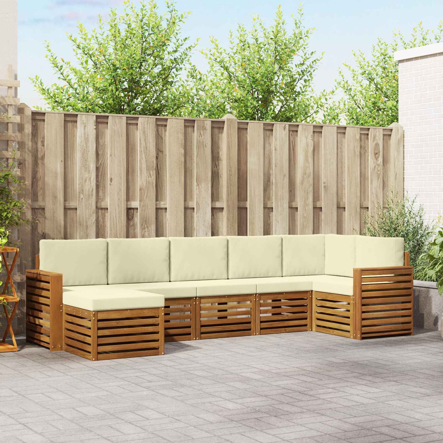 Ecksofa Set mit Kissen 7 pcs Natur und Creme Massivholz Akazie