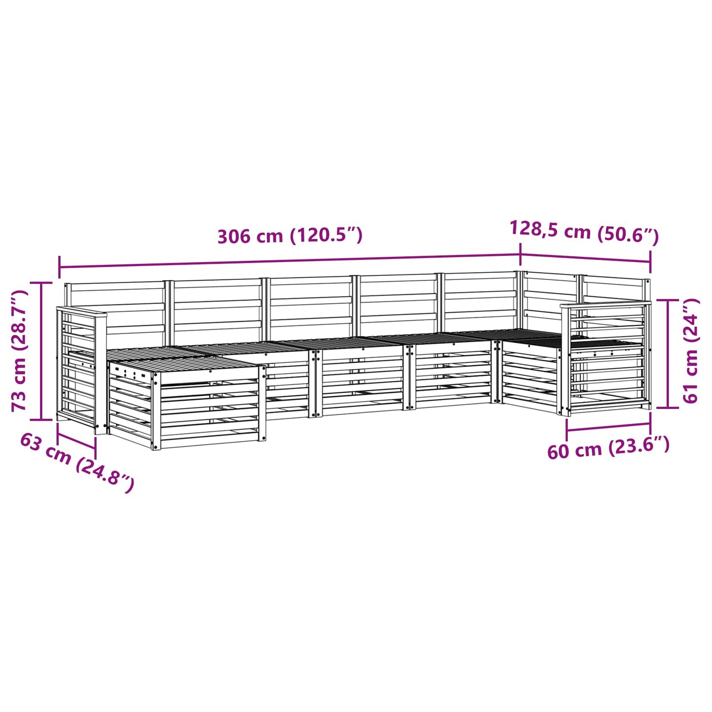 Sofagarnituren 7 pcs Natur Massivholz Akazie