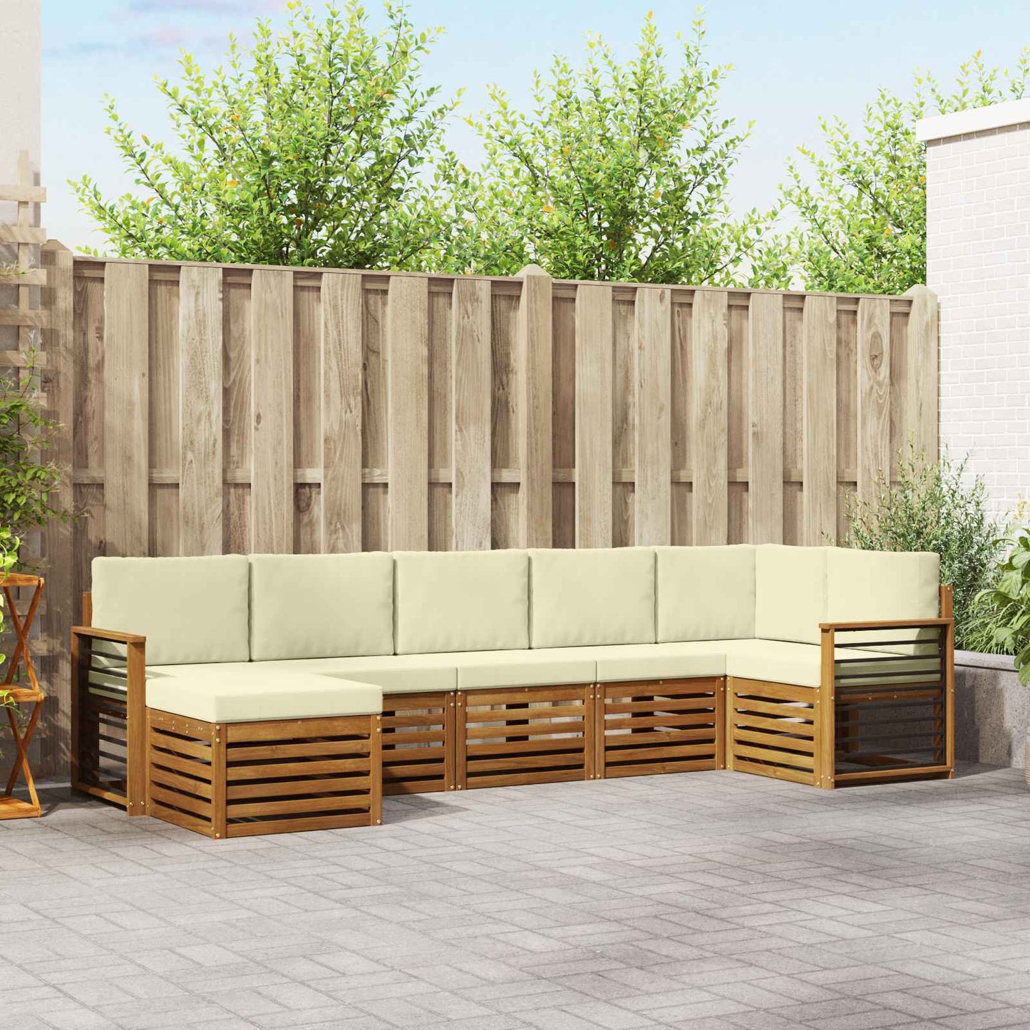 Outdoor-Sofagarnitur 7 stk. Natur und Creme