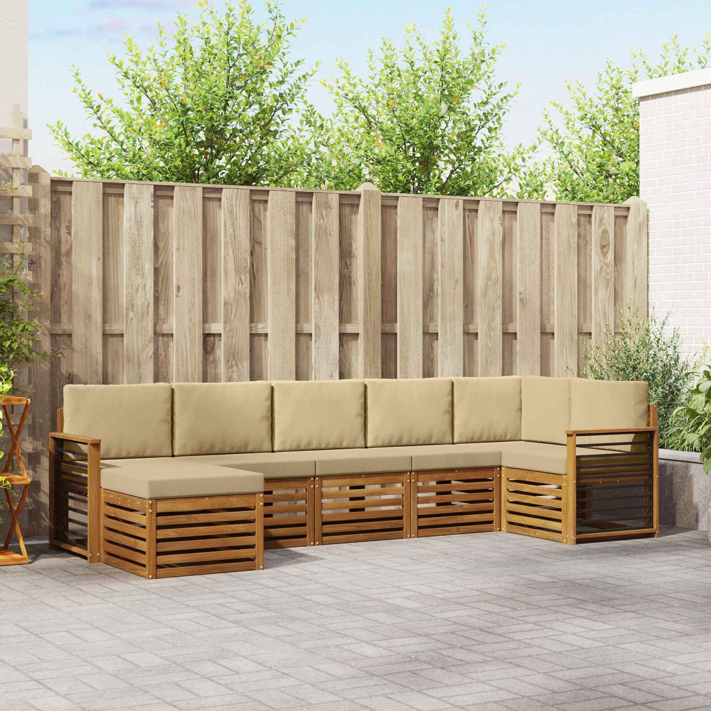 Outdoor-Sofagarnitur 7 stk. Natur und Beige