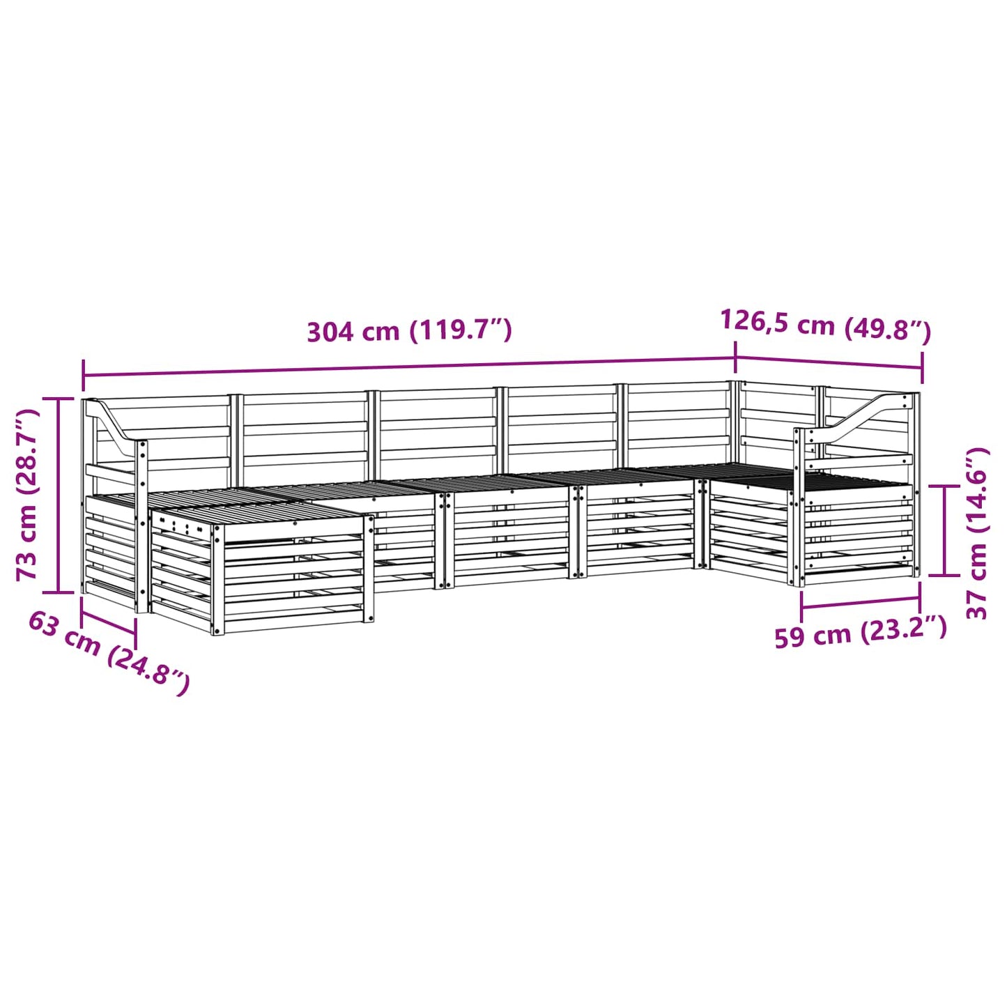 Ecksofa Set 7 pcs Natur Massivholz Akazie