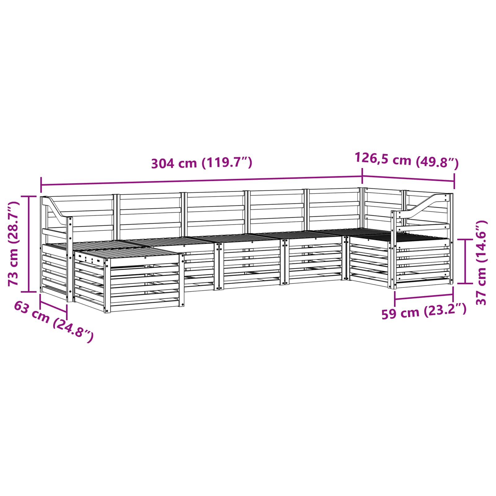 Ecksofa Set 7 pcs Natur Massivholz Akazie