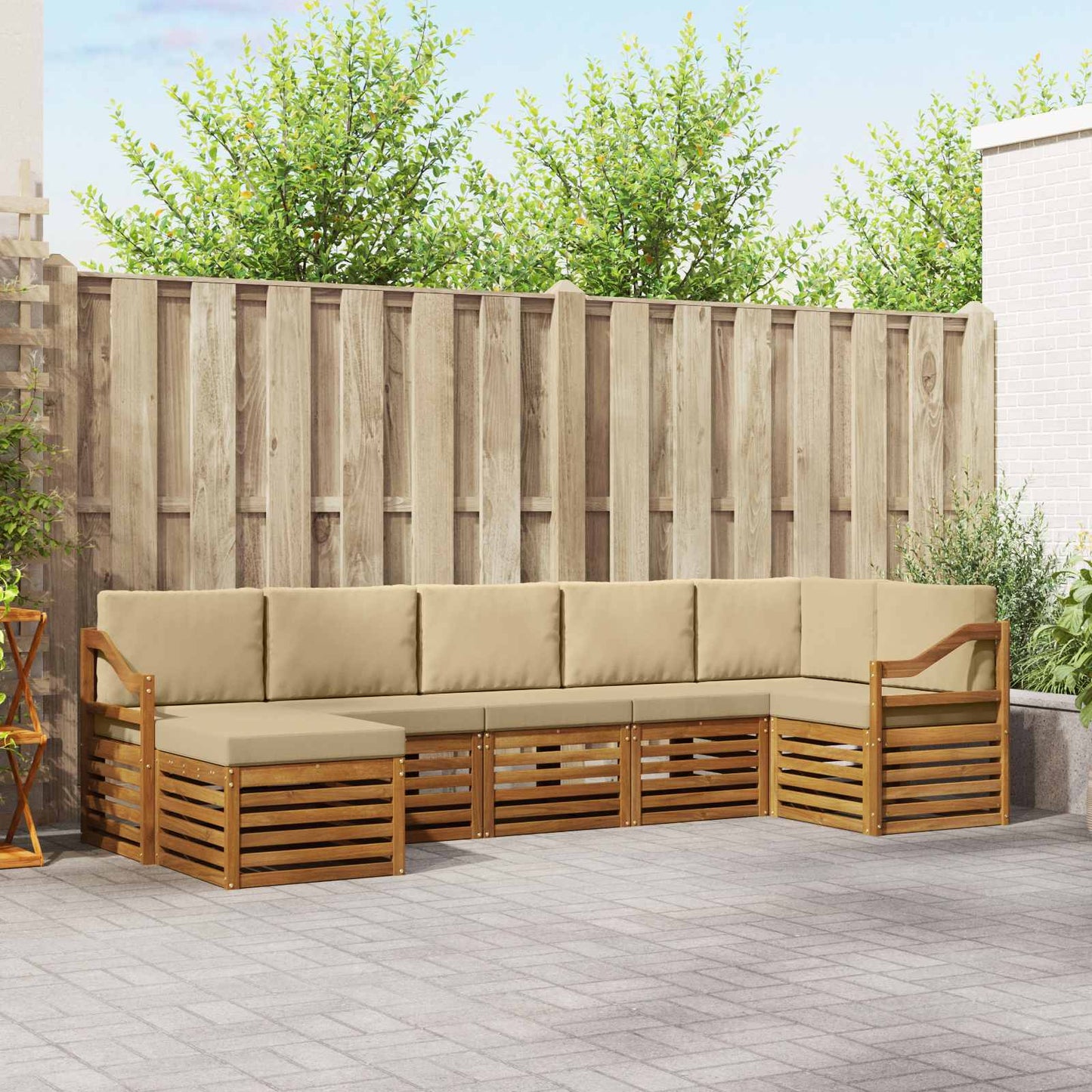 Outdoor-Sofagarnitur 7 stk. Natur und Beige