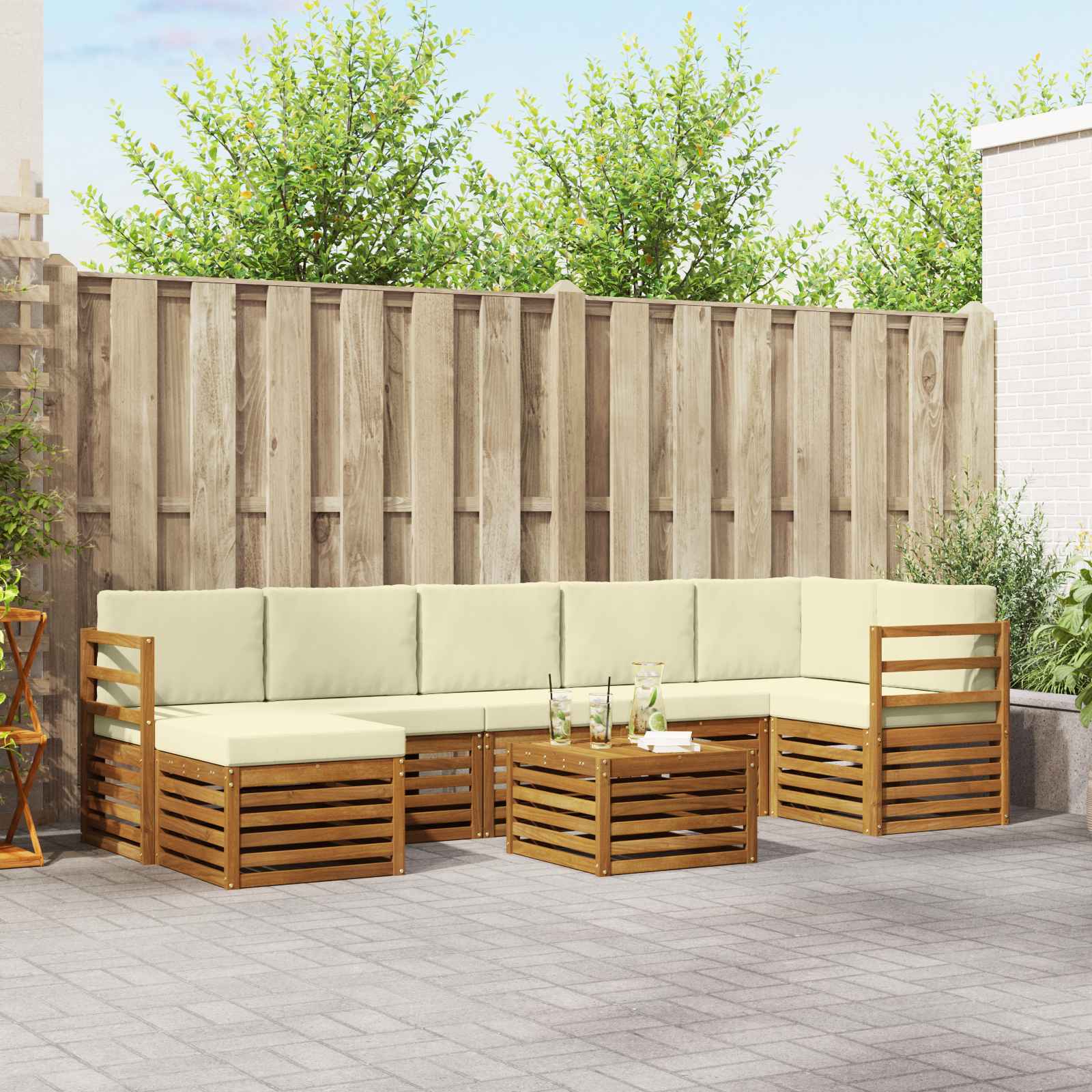 Outdoor-Sofagarnitur 8 stk. Natur und Creme