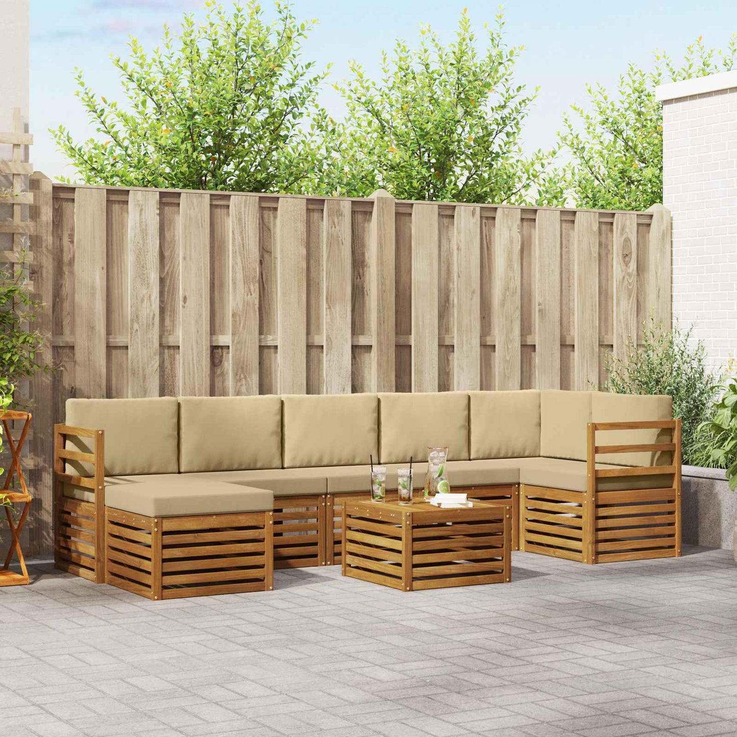 Outdoor-Sofagarnitur 8 stk. Natur und Beige
