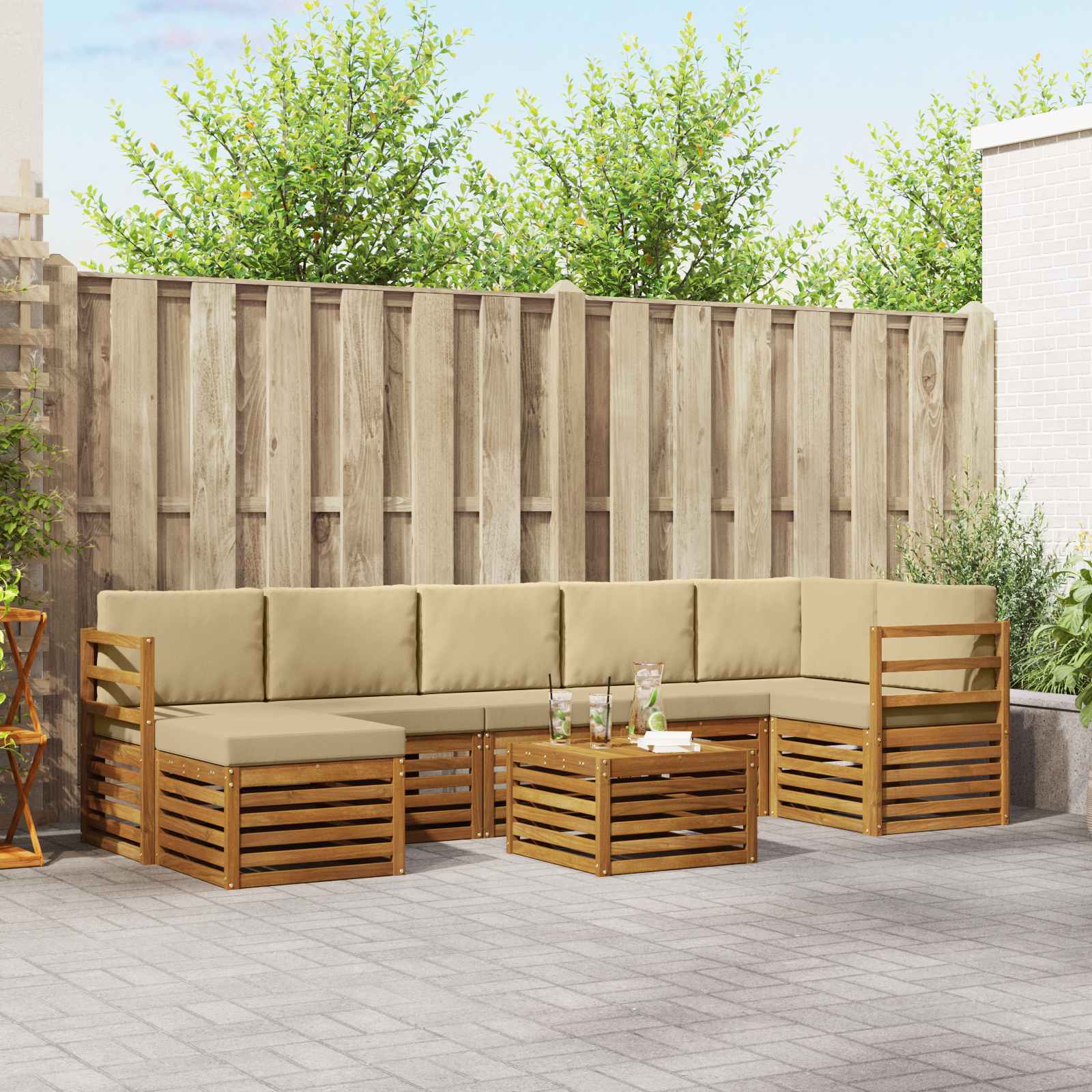 Outdoor-Sofagarnitur 8 stk. Natur und Beige