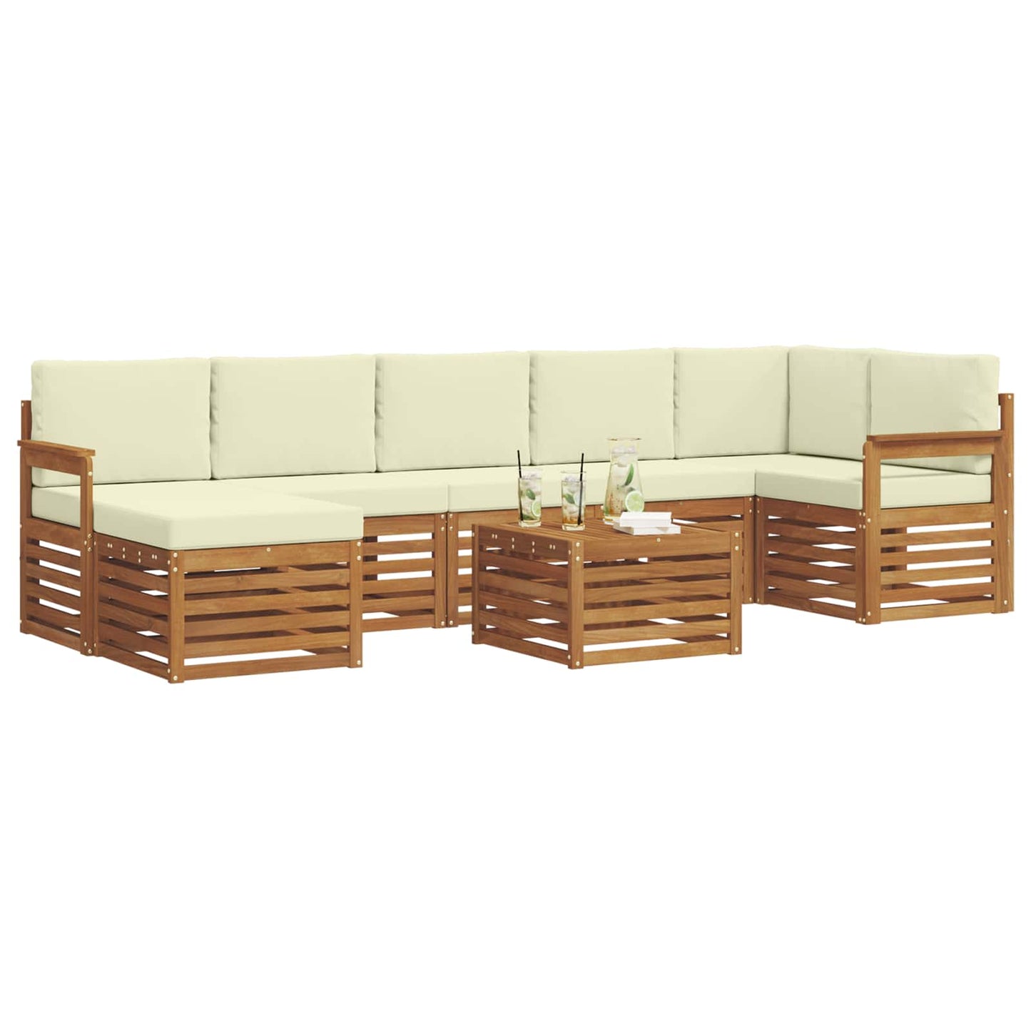 Outdoor-Sofagarnitur 8 pcs Natur und Creme Massivholz Akazie