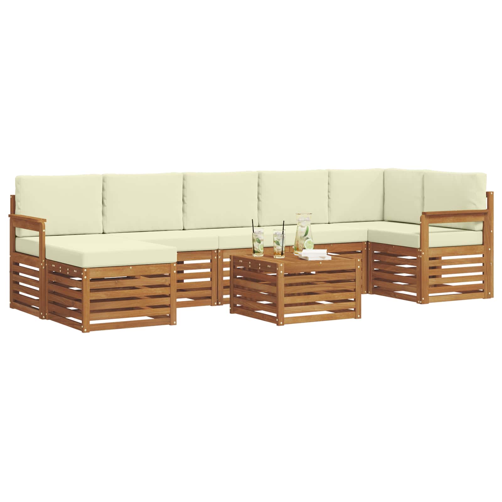 Outdoor-Sofagarnitur 8 pcs Natur und Creme Massivholz Akazie