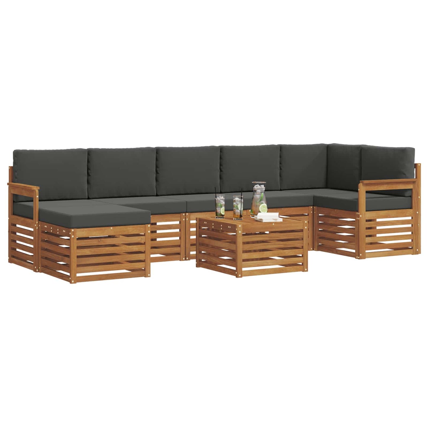 Outdoor-Sofagarnitur mit Kissen 8 pcs Natur und Anthrazit