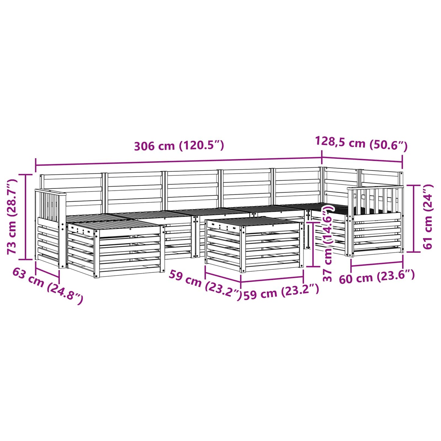 Outdoor-Sofagarnitur 8 pcs Natur Massivholz Akazie