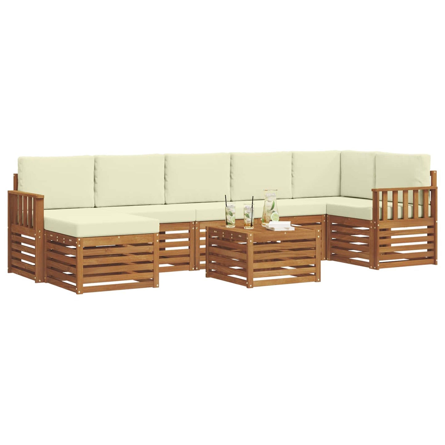 Outdoor-Sofagarnitur 8 pcs Natur und Creme Massivholz Akazie