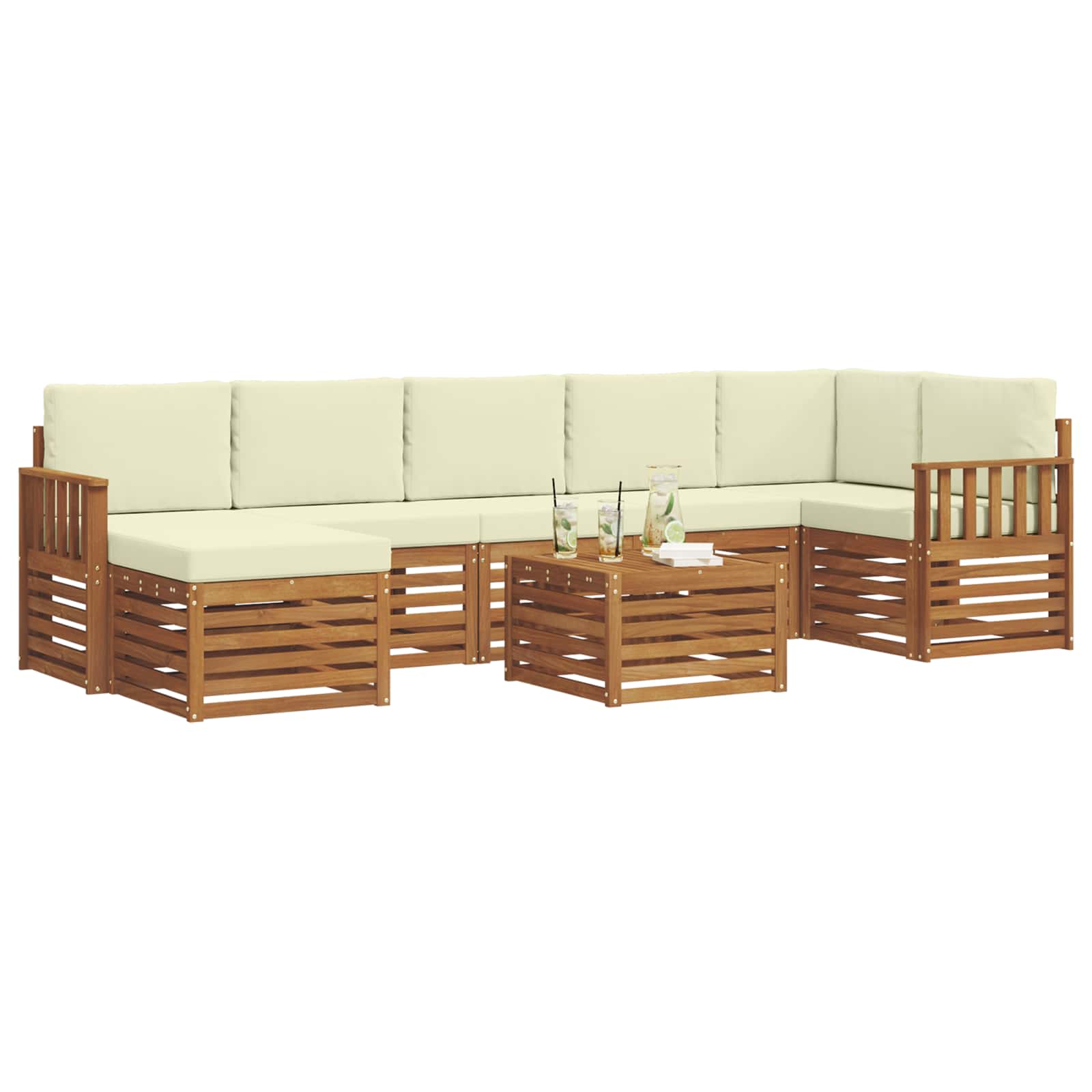 Outdoor-Sofagarnitur 8 pcs Natur und Creme Massivholz Akazie