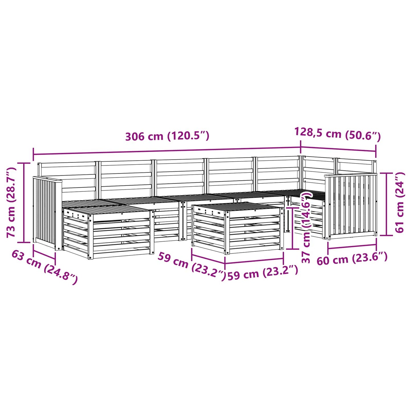 Outdoor-Sofagarnitur 8 pcs Natur Massivholz Akazie