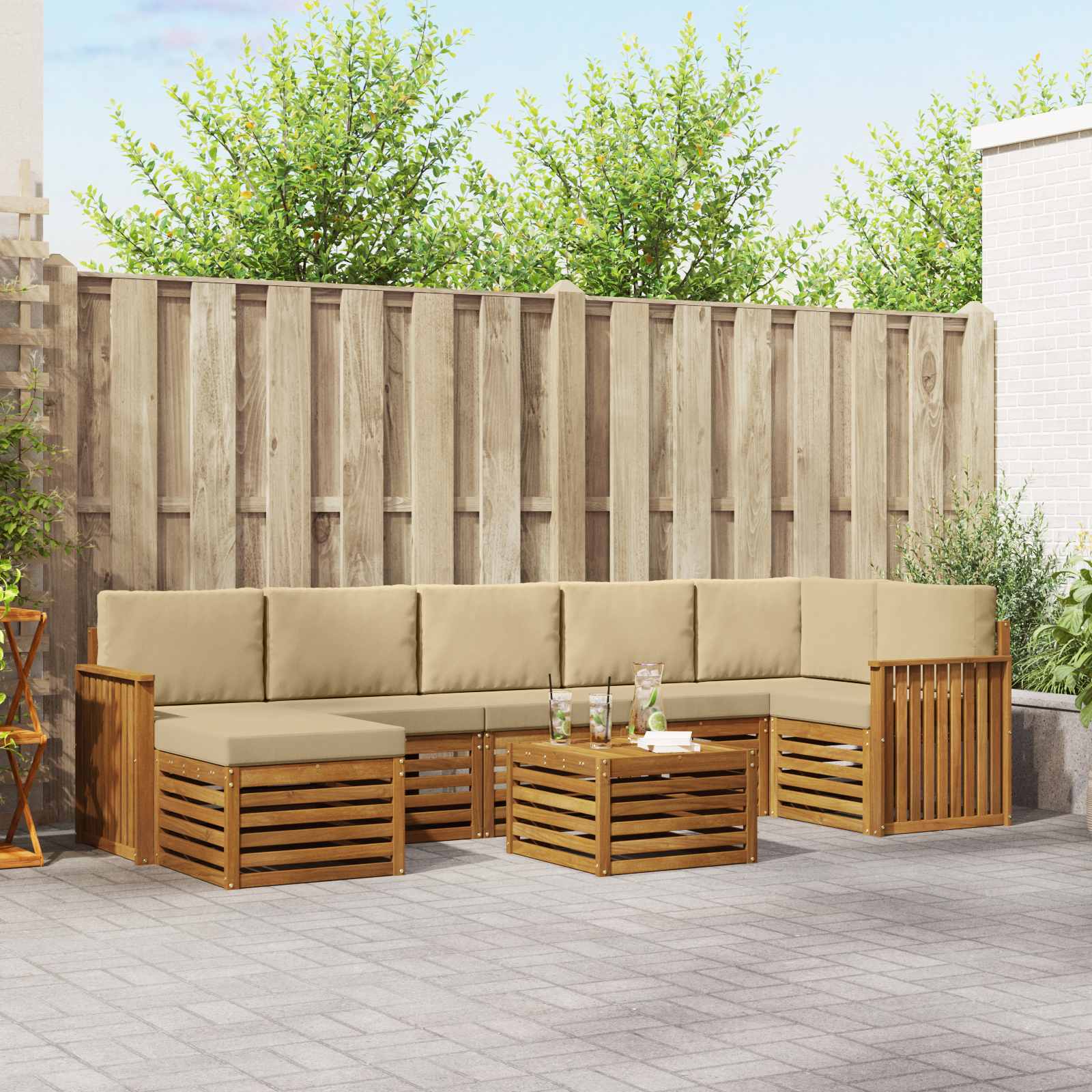 Outdoor-Sofagarnitur 8 stk. Natur und Beige