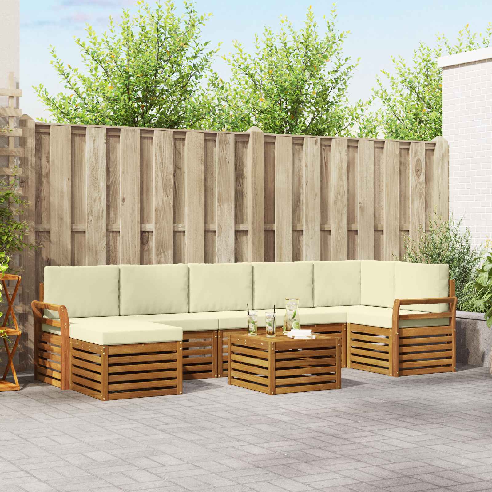 Outdoor-Sofagarnitur 8 stk. Natur und Creme
