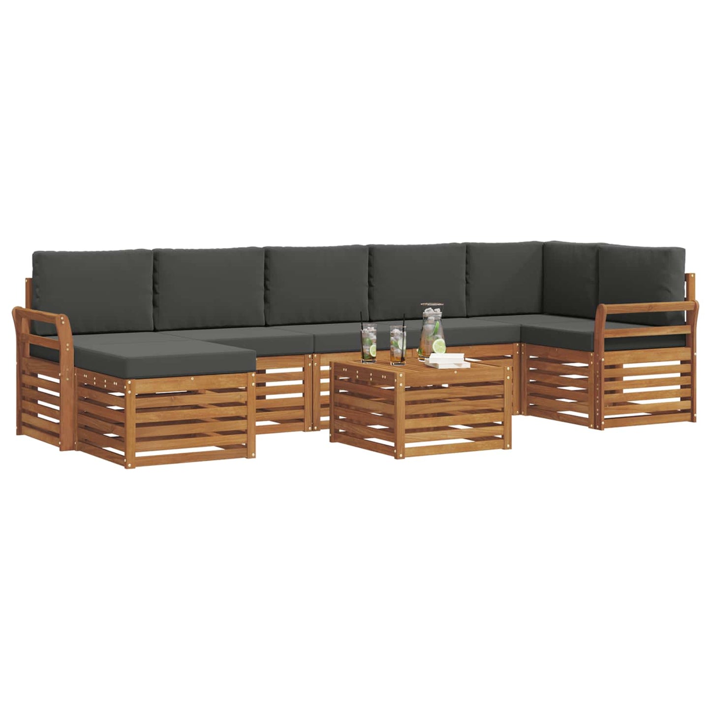 Outdoor-Sofagarnitur mit Kissen 8 pcs Natur und Anthrazit