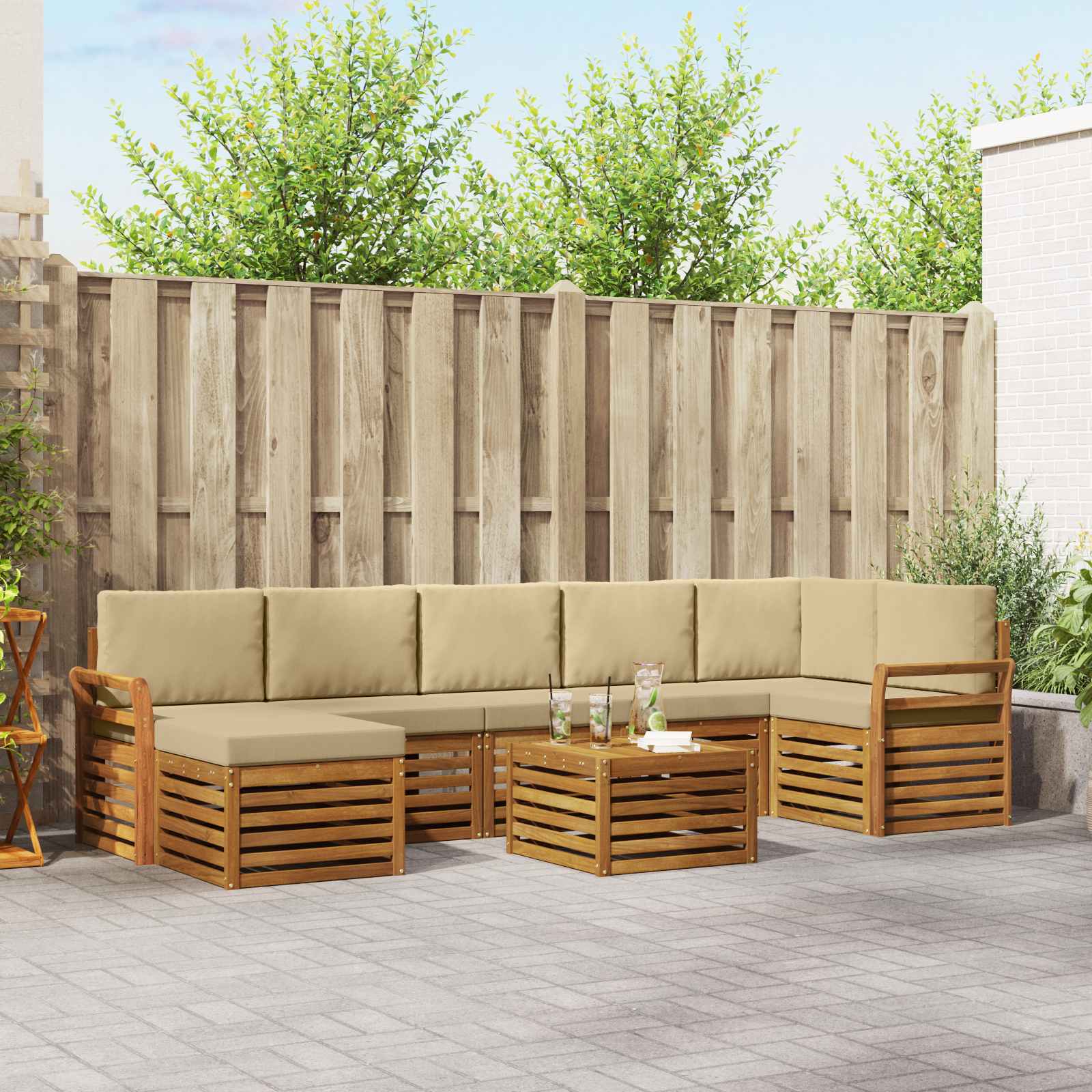 Outdoor-Sofagarnitur 8 stk. Natur und Beige