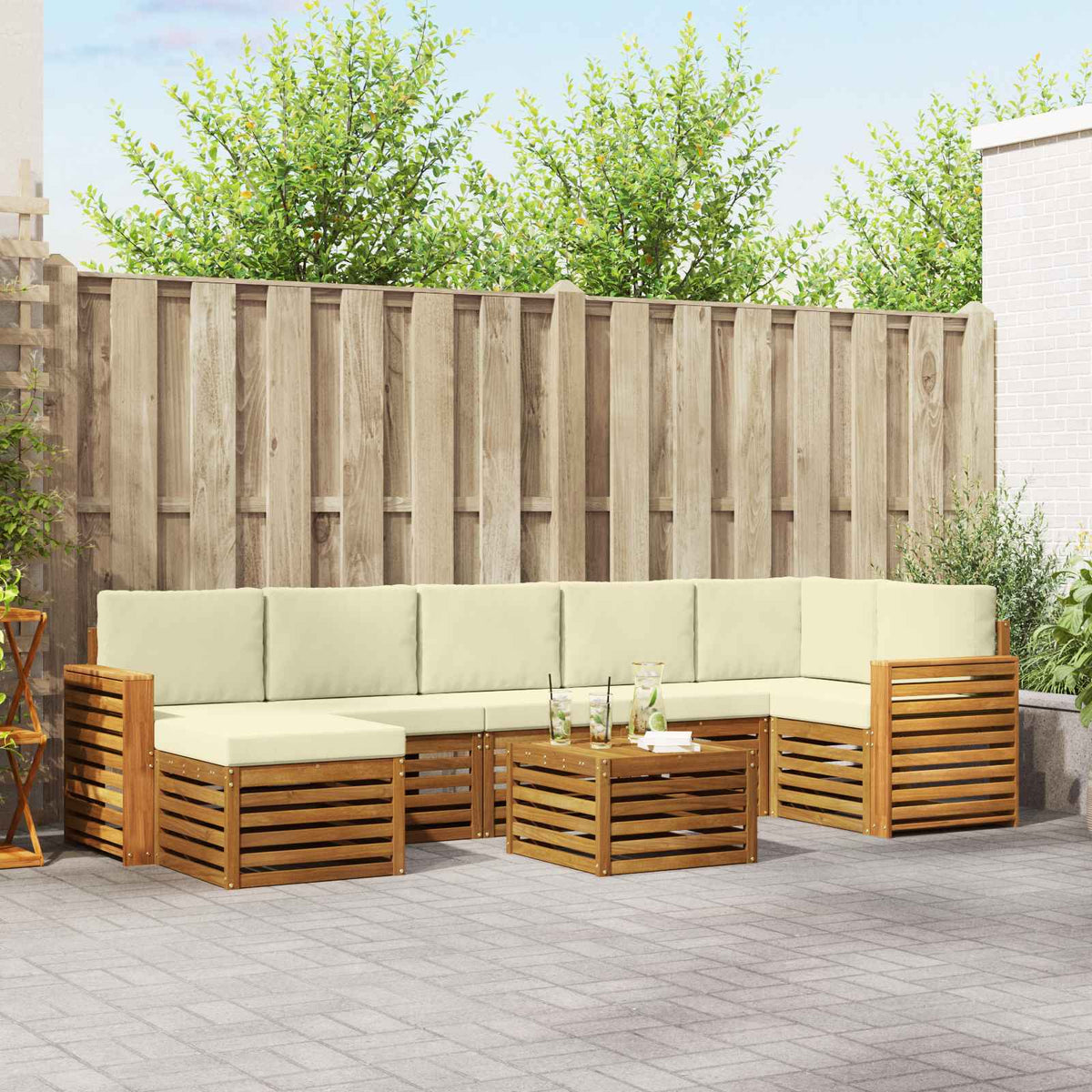 Outdoor-Sofagarnitur 8 stk. Natur und Creme