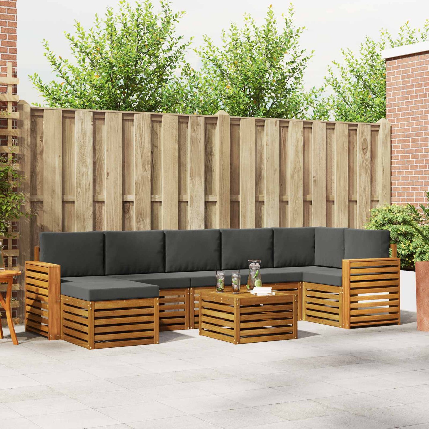 Outdoor-Sofagarnitur mit Kissen 8 pcs Natur und Anthrazit