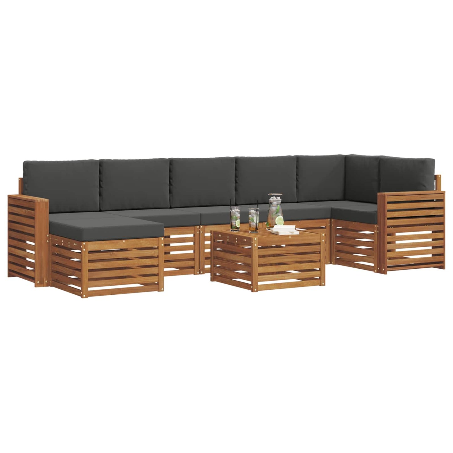 Outdoor-Sofagarnitur mit Kissen 8 pcs Natur und Anthrazit