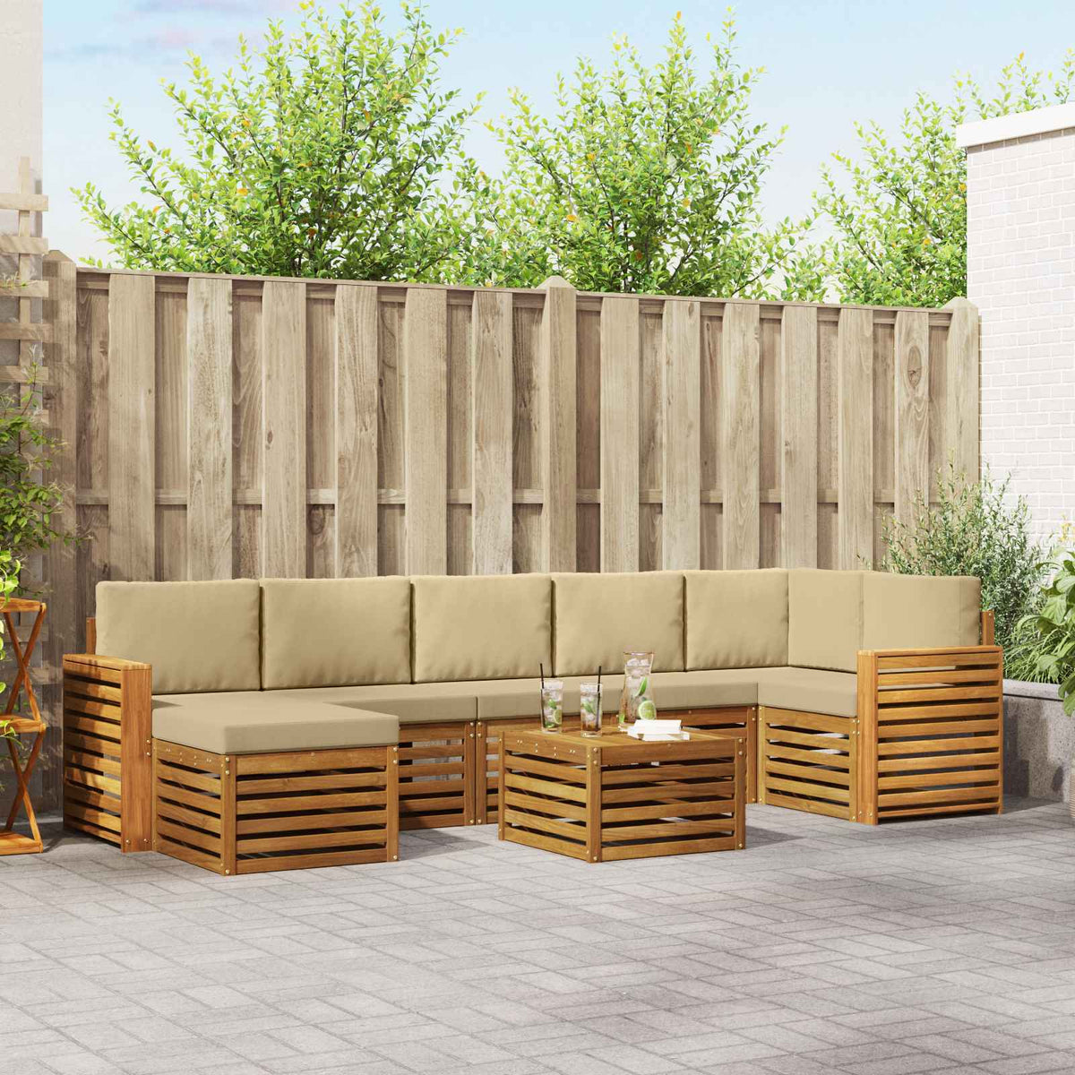 Outdoor-Sofagarnitur 8 stk. Natur und Beige