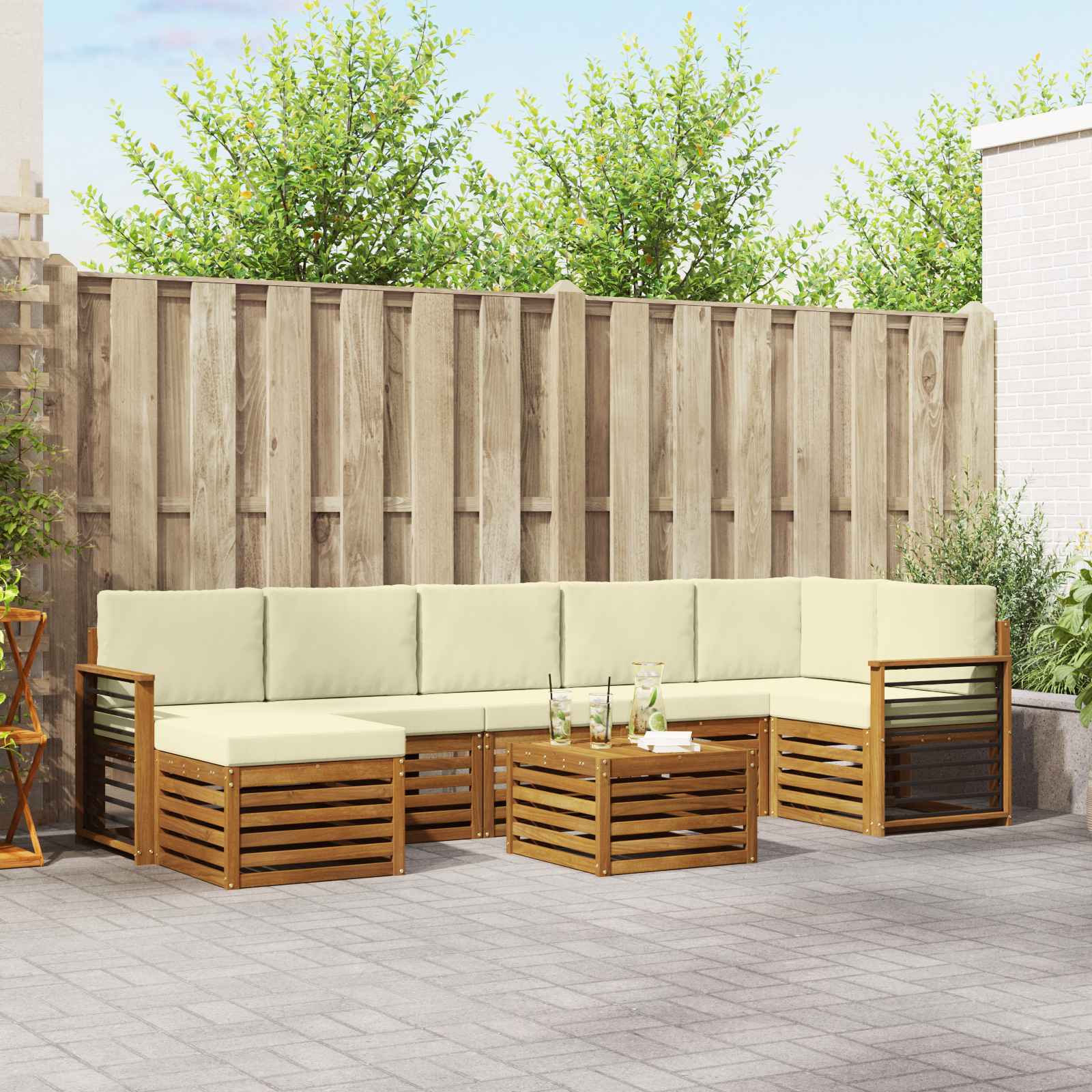 Outdoor-Sofagarnitur 8 stk. Natur und Creme
