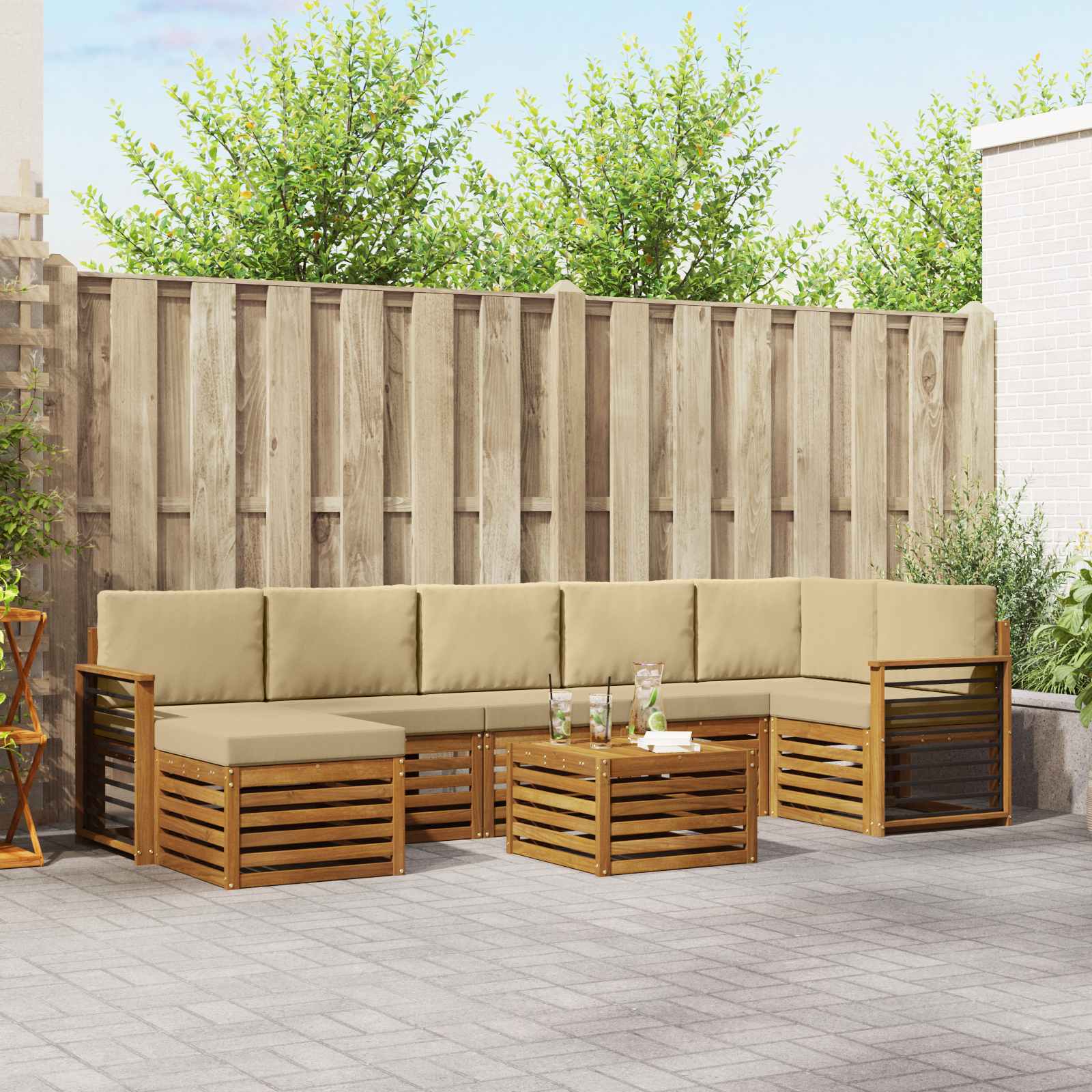 Outdoor-Sofagarnitur 8 stk. Natur und Beige
