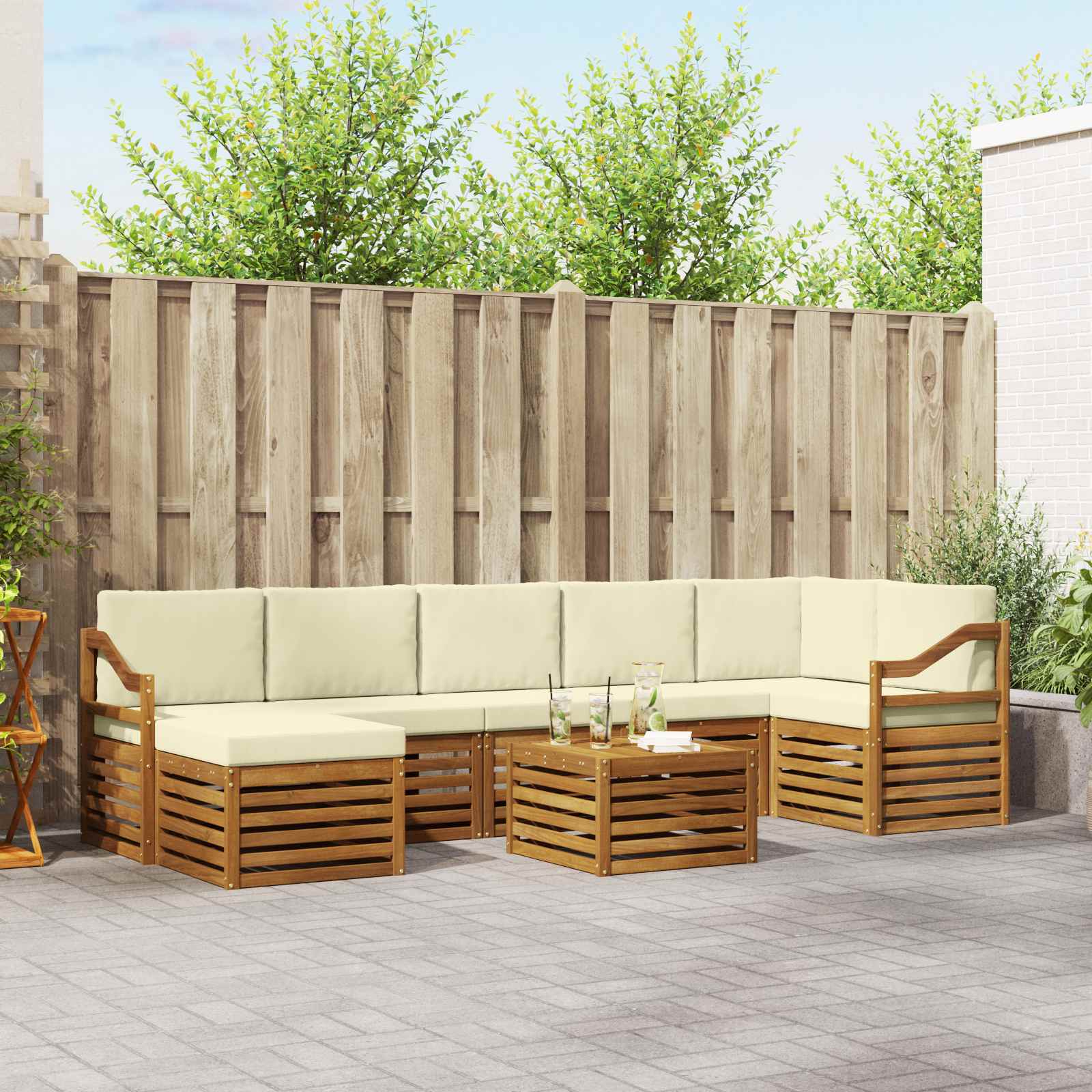 Outdoor-Sofagarnitur 8 pcs Natur und Creme Massivholz Akazie