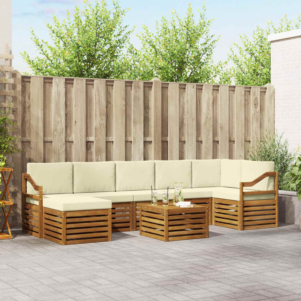 Outdoor-Sofagarnitur 8 stk. Natur und Creme