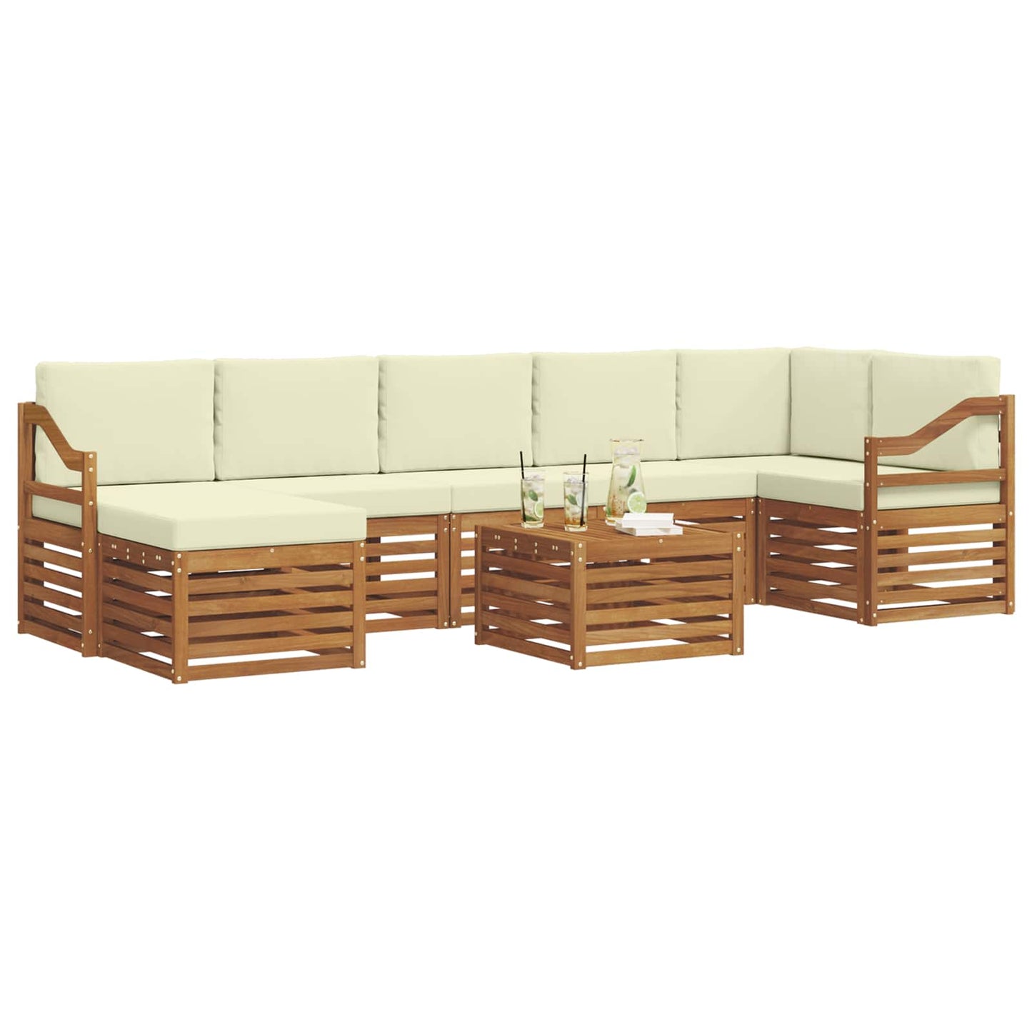 Outdoor-Sofagarnitur 8 pcs Natur und Creme Massivholz Akazie