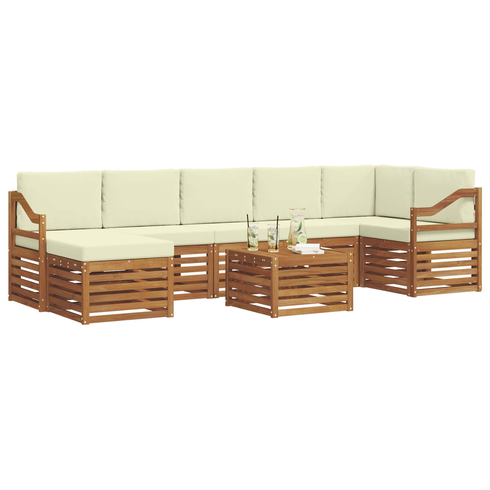 Outdoor-Sofagarnitur 8 pcs Natur und Creme Massivholz Akazie