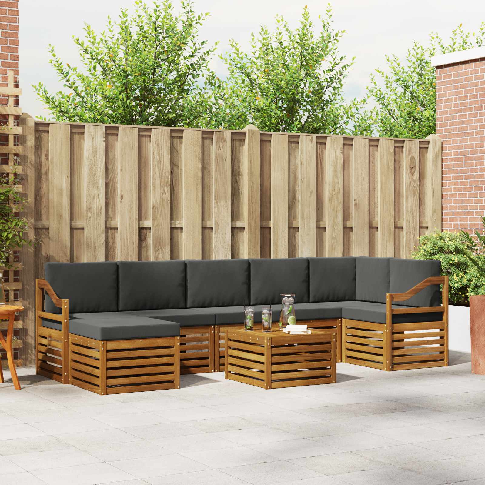 Outdoor-Sofagarnitur mit Kissen 8 pcs Natur und Anthrazit