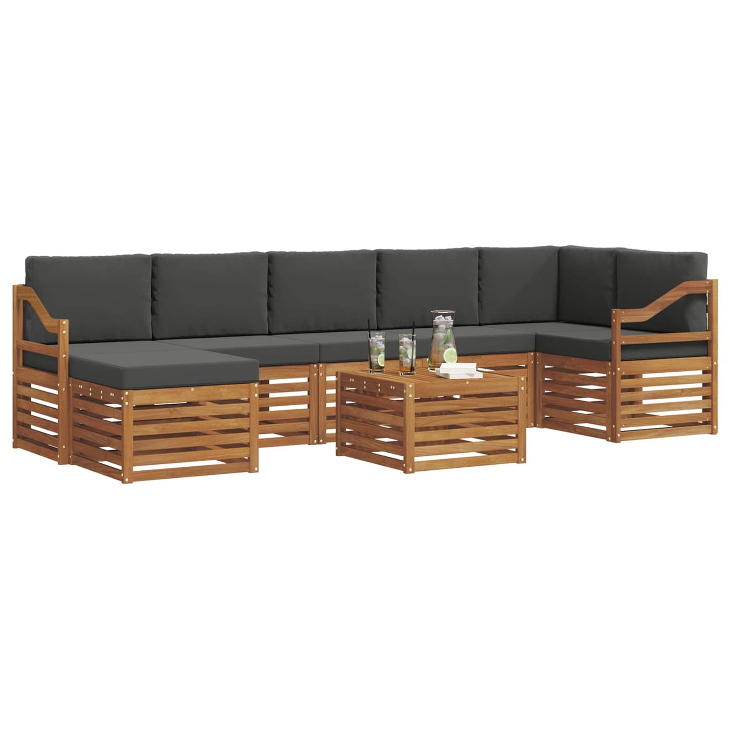Outdoor-Sofagarnitur mit Kissen 8 pcs Natur und Anthrazit