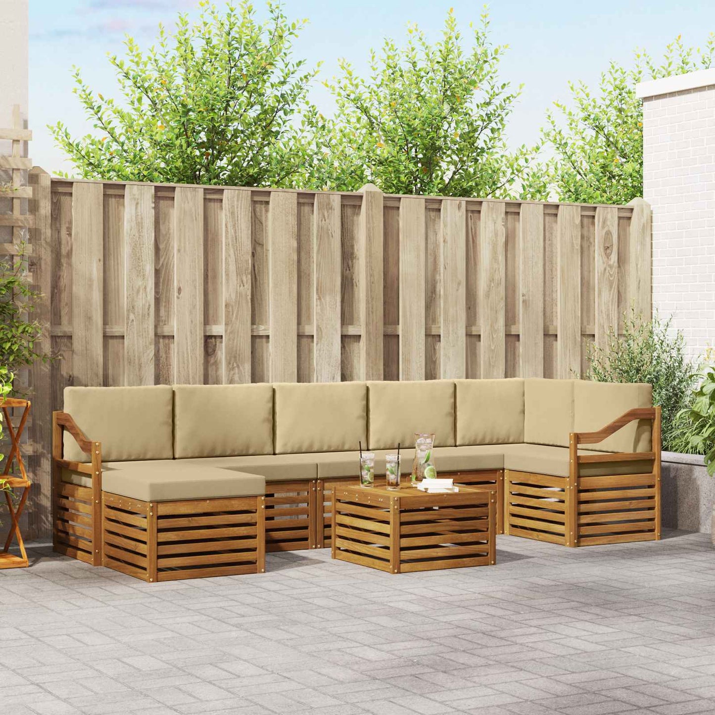 Outdoor-Sofagarnitur 8 stk. Natur und Beige