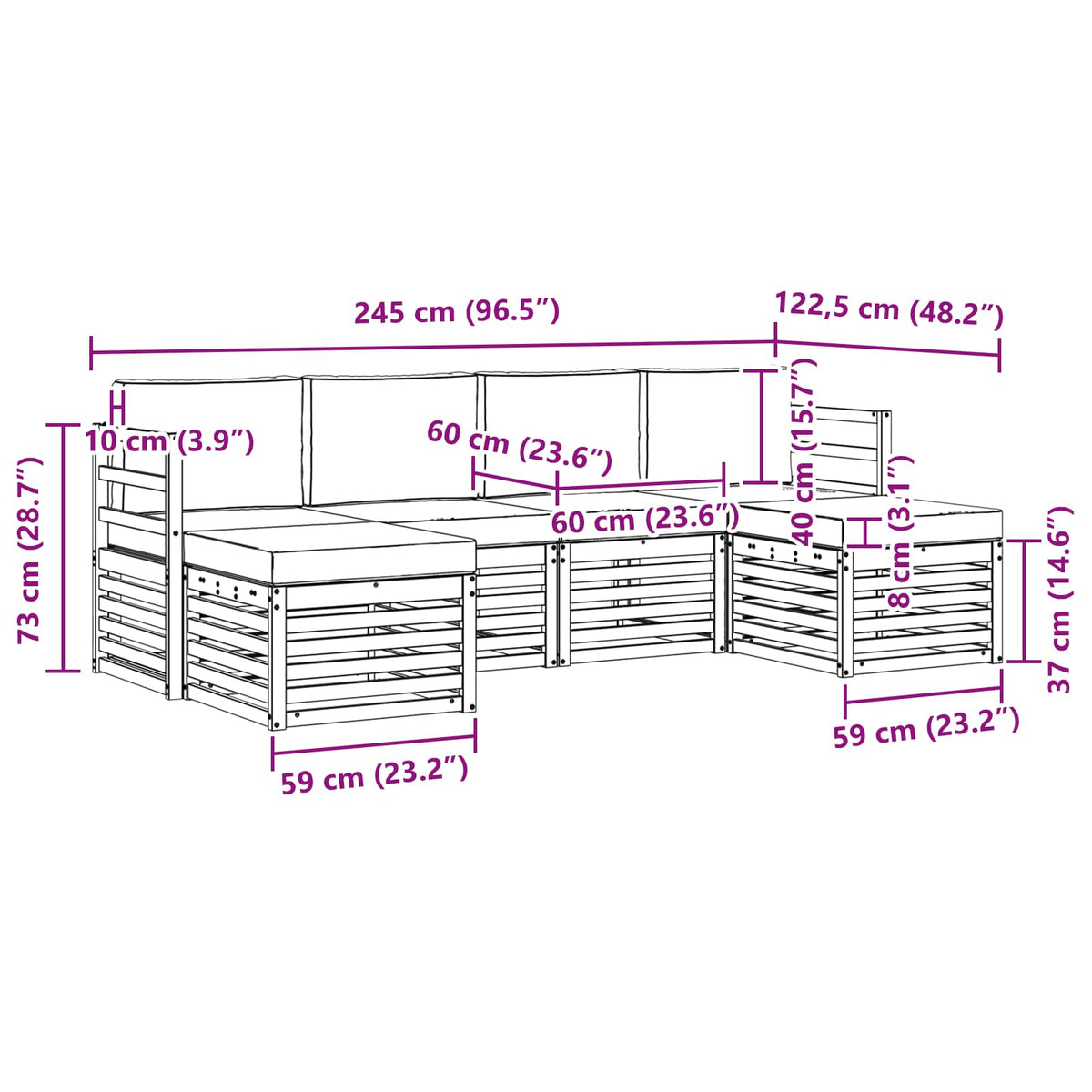 Outdoor-Sofagarnitur 6 stk. Natur und Anthrazit