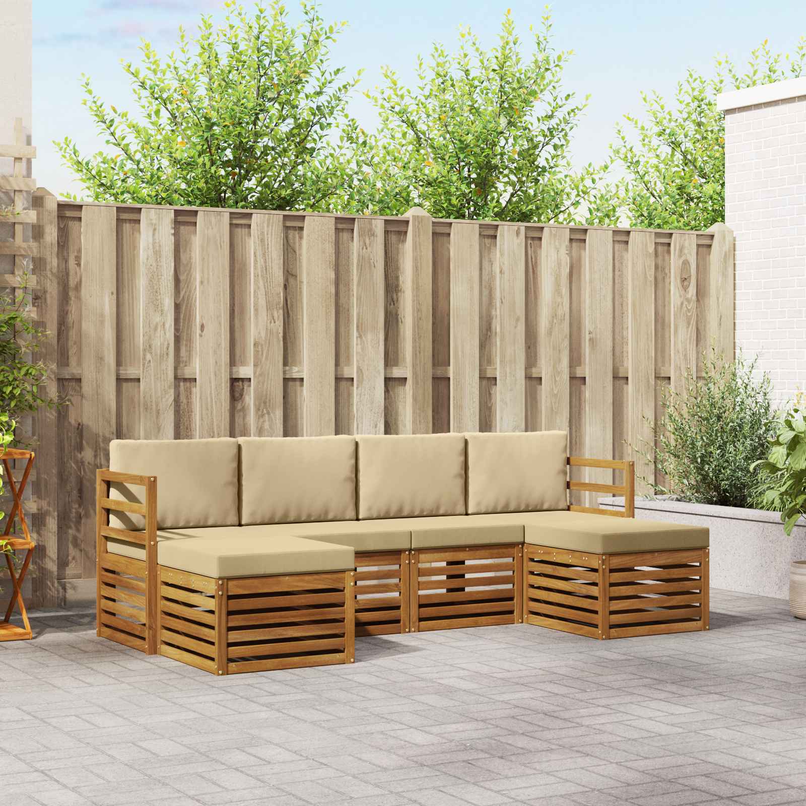 Outdoor-Sofagarnitur 6 stk. Natur und Beige
