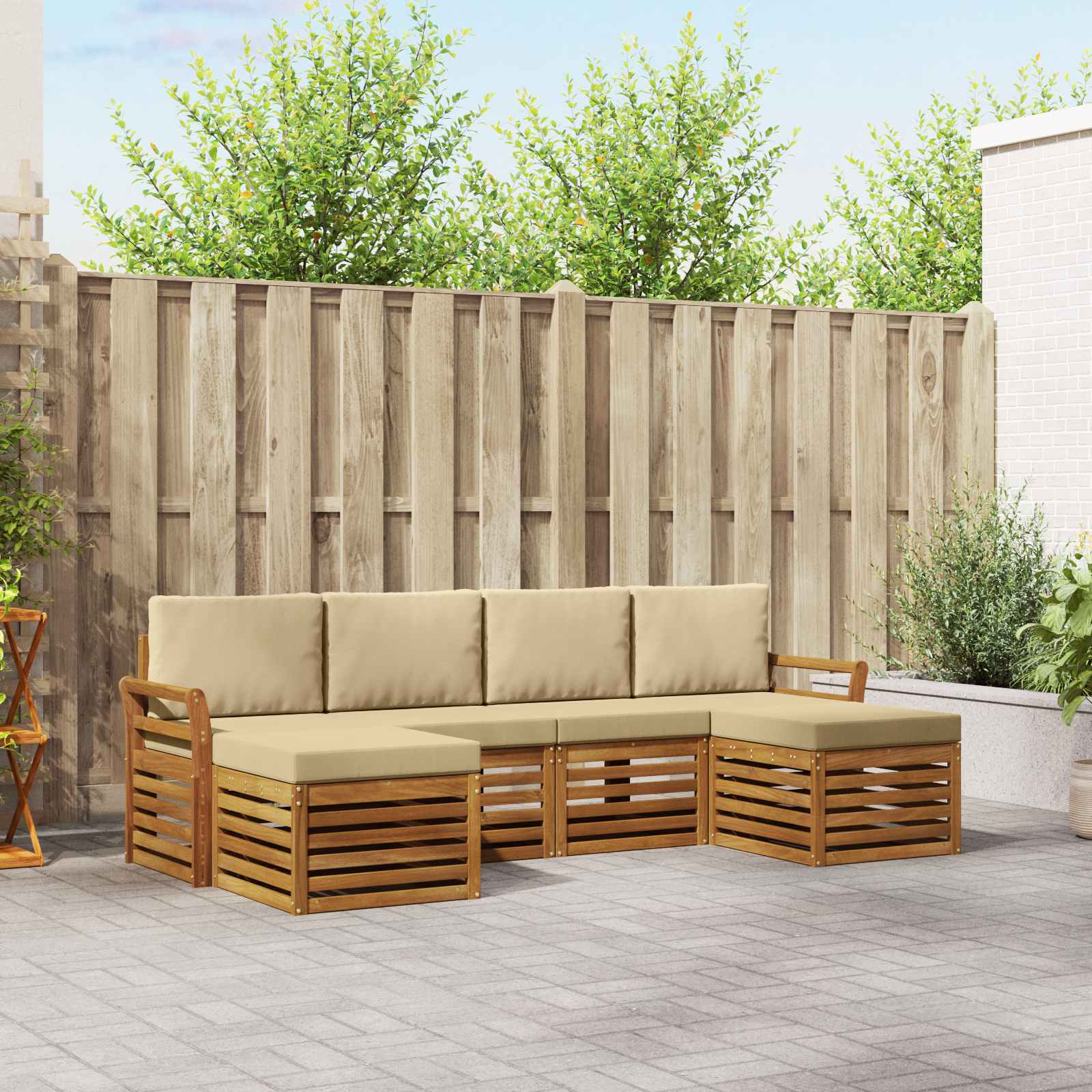 Sofagarnituren 6 pcs Natur und Beige Massivholz Akazie