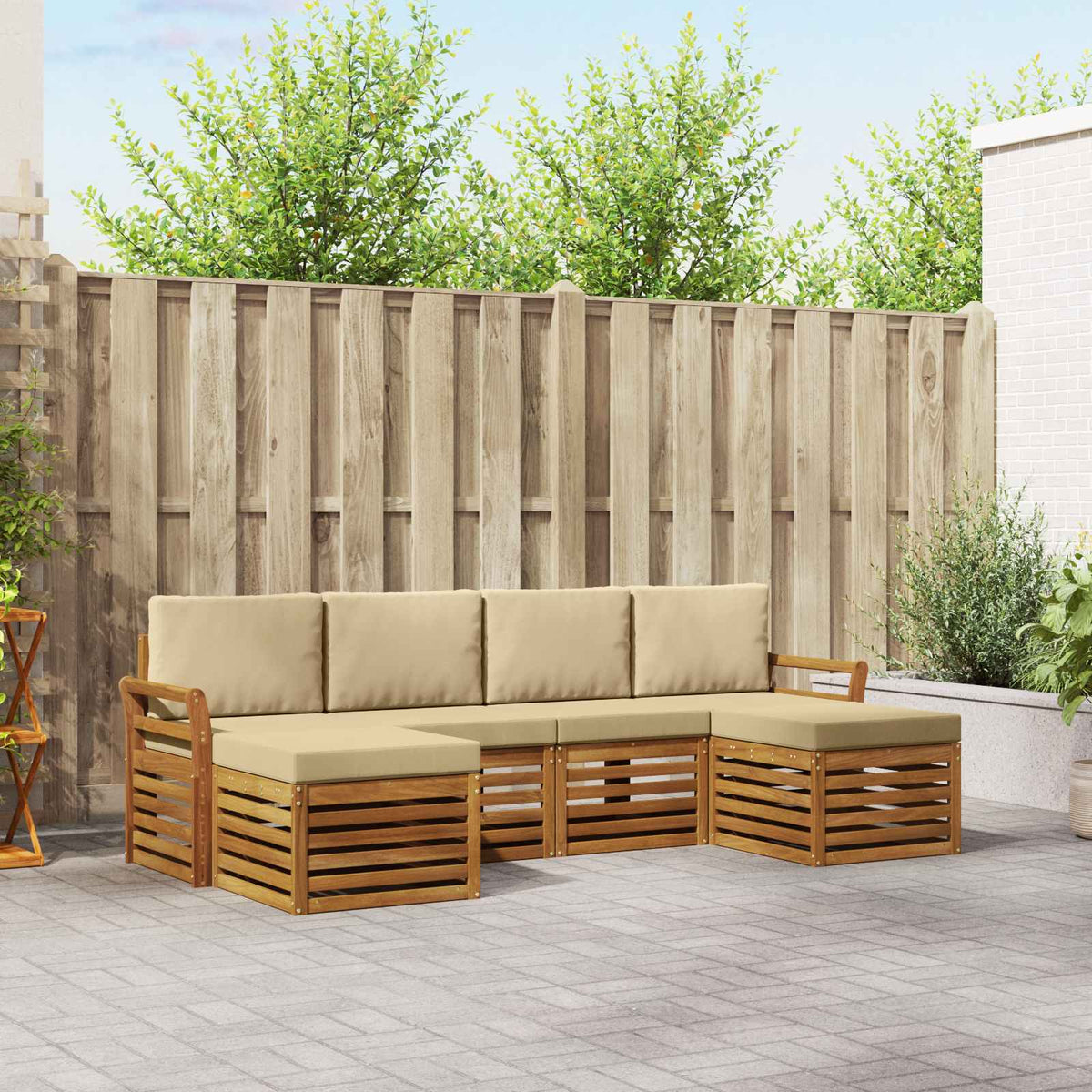 Outdoor-Sofagarnitur 6 stk. Natur und Beige