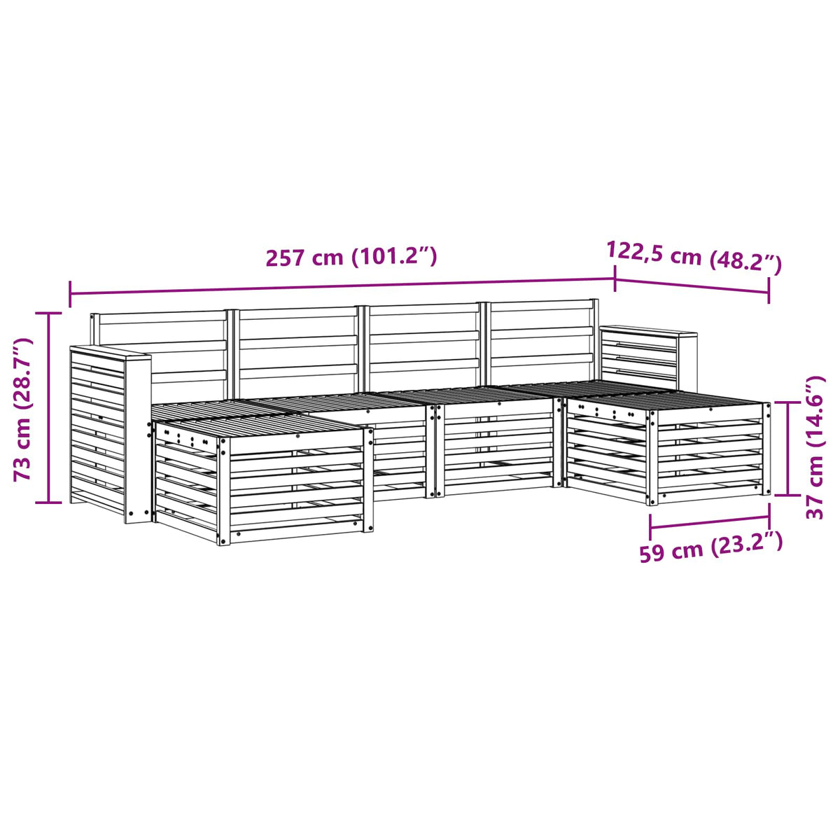 Outdoor-Sofagarnitur 6 stk. Natur