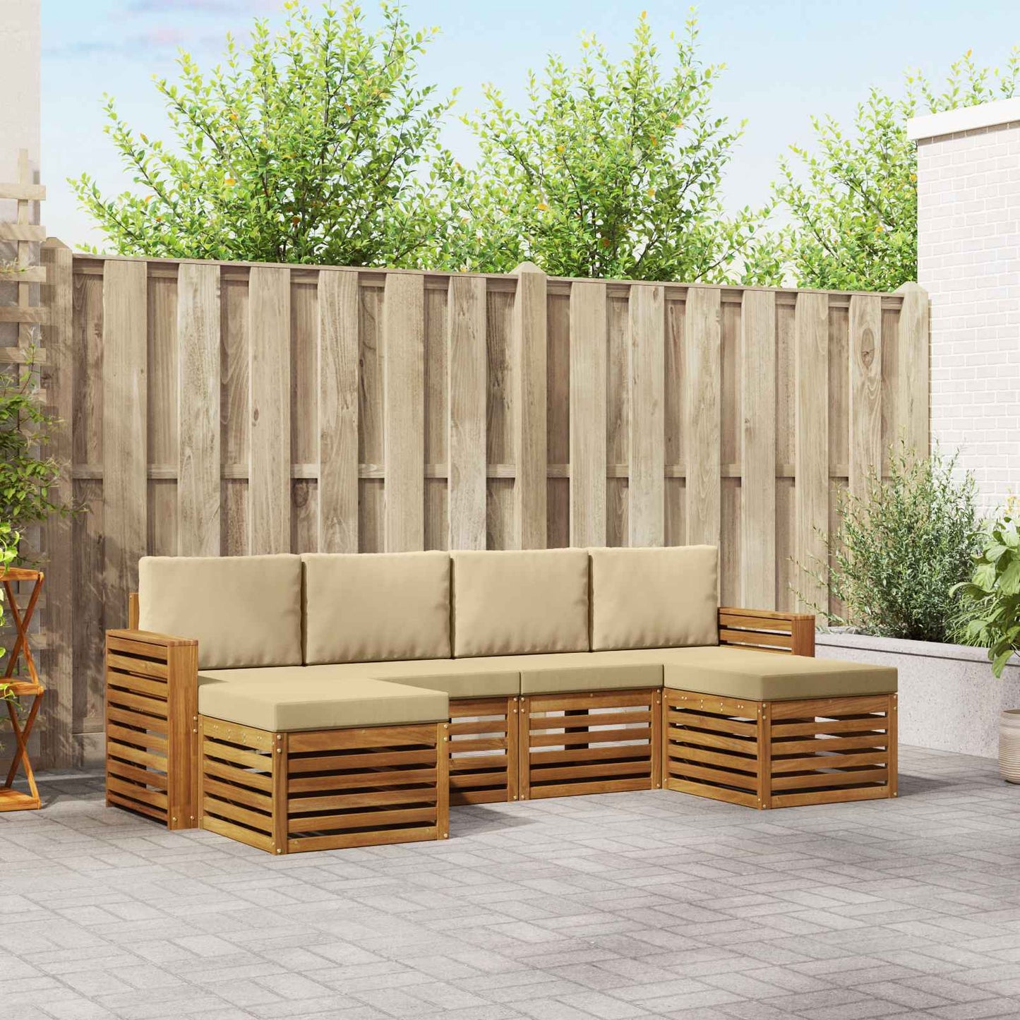 Outdoor-Sofagarnitur 6 stk. Natur und Beige