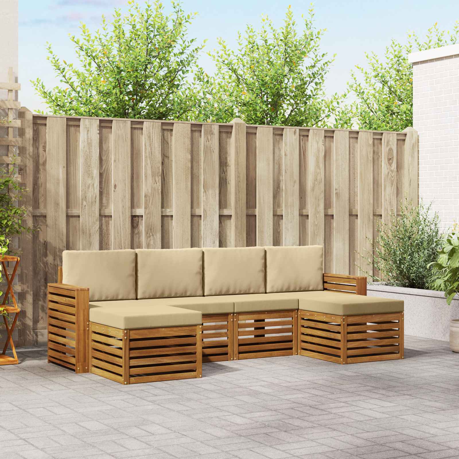 Outdoor-Sofagarnitur 6 stk. Natur und Beige