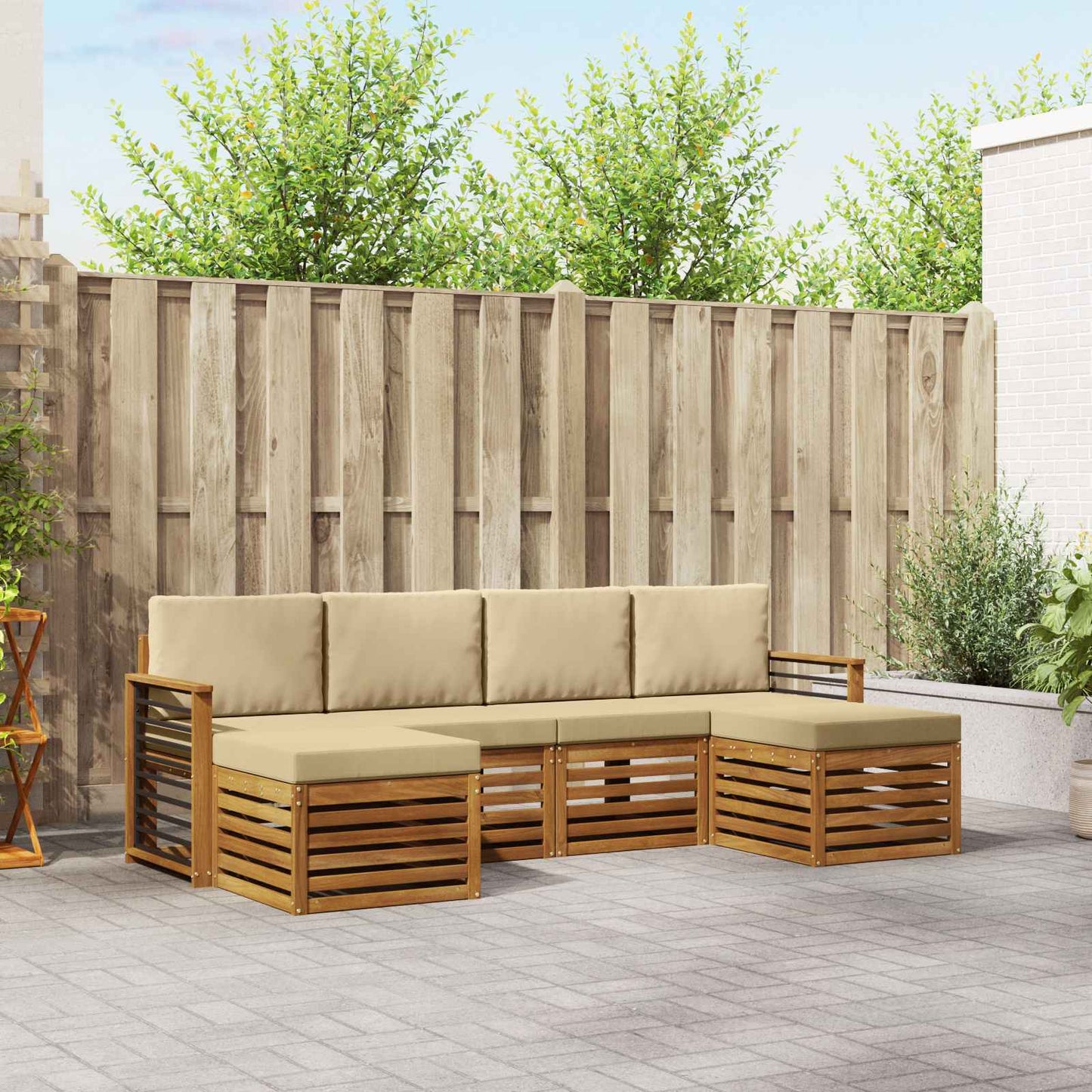 Outdoor-Sofagarnitur 6 stk. Natur und Beige