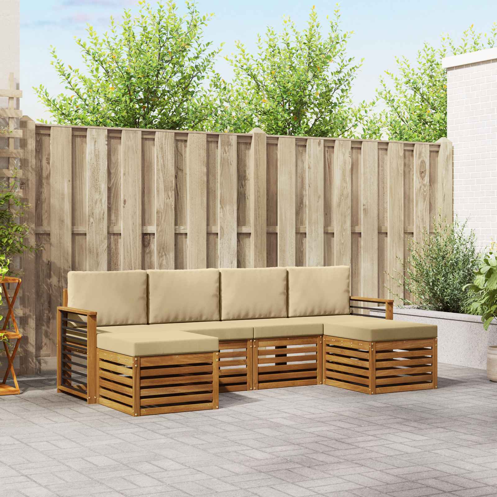 Outdoor-Sofagarnitur 6 stk. Natur und Beige