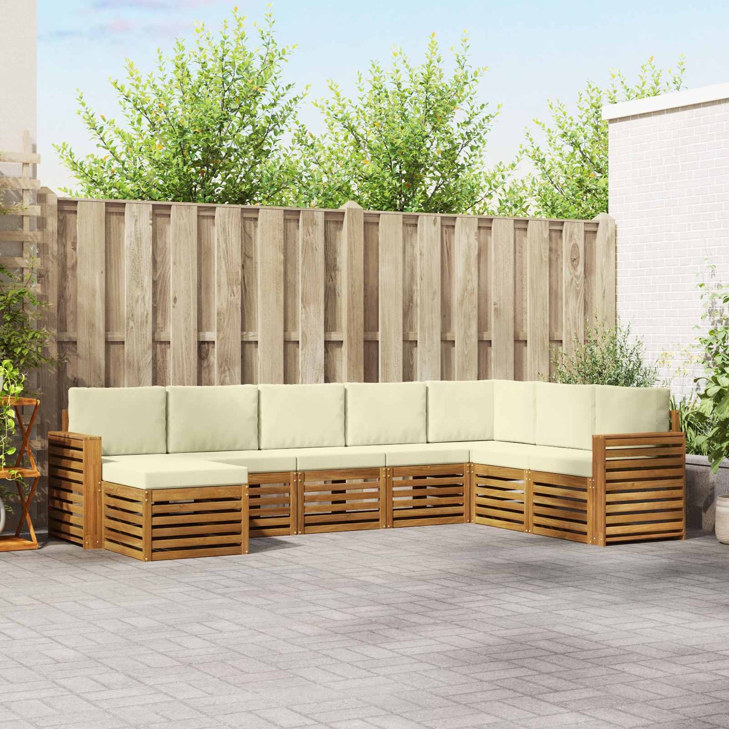 Outdoor-Sofagarnitur 8 pcs Natur und Creme Massivholz Akazie