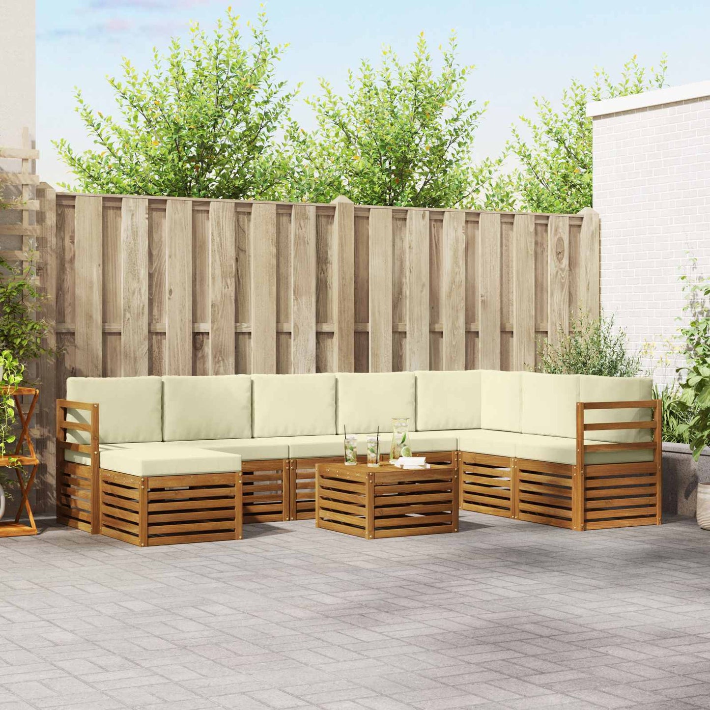 Outdoor-Sofagarnitur 9 stk. Natur und Creme