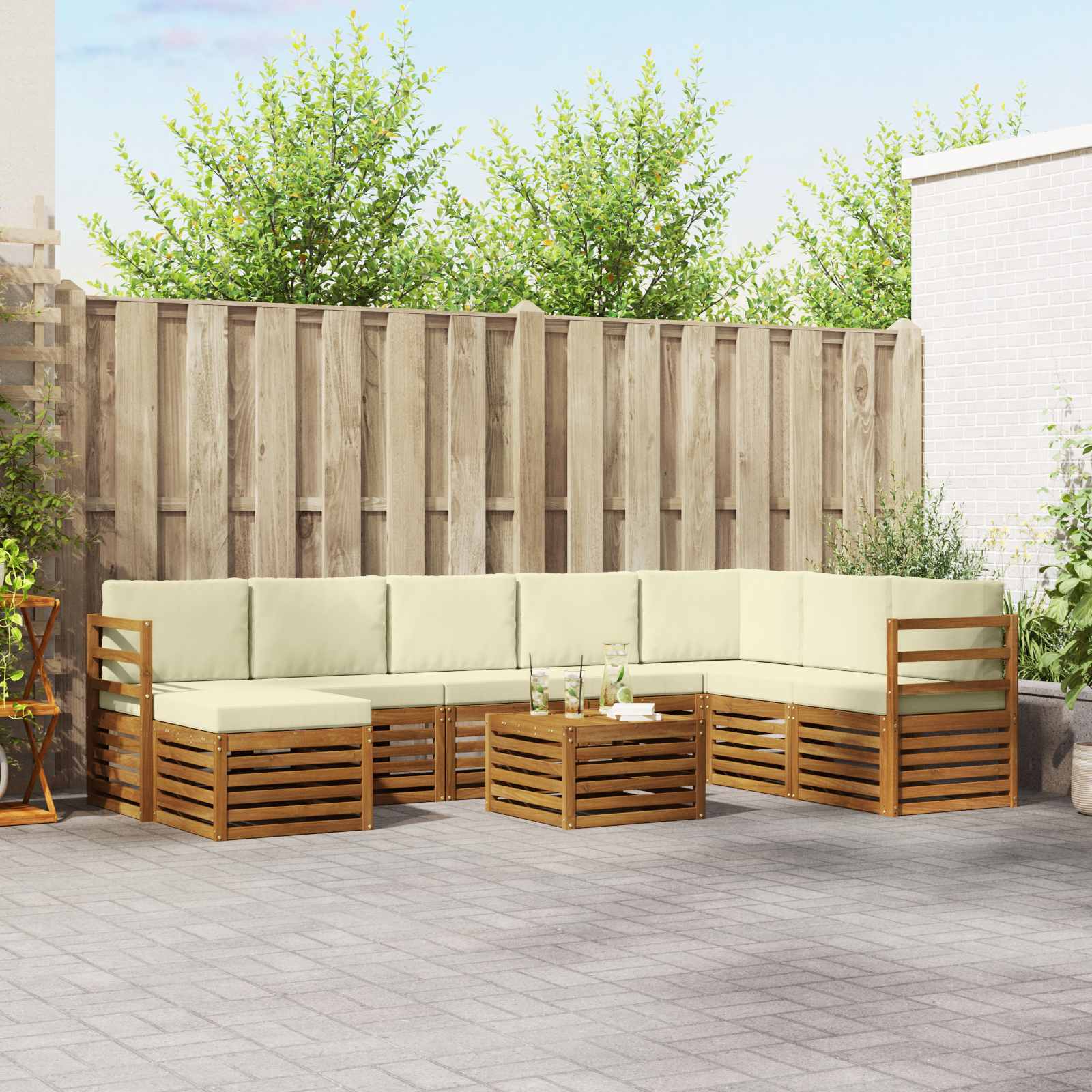 Outdoor-Sofagarnitur 9 stk. Natur und Creme
